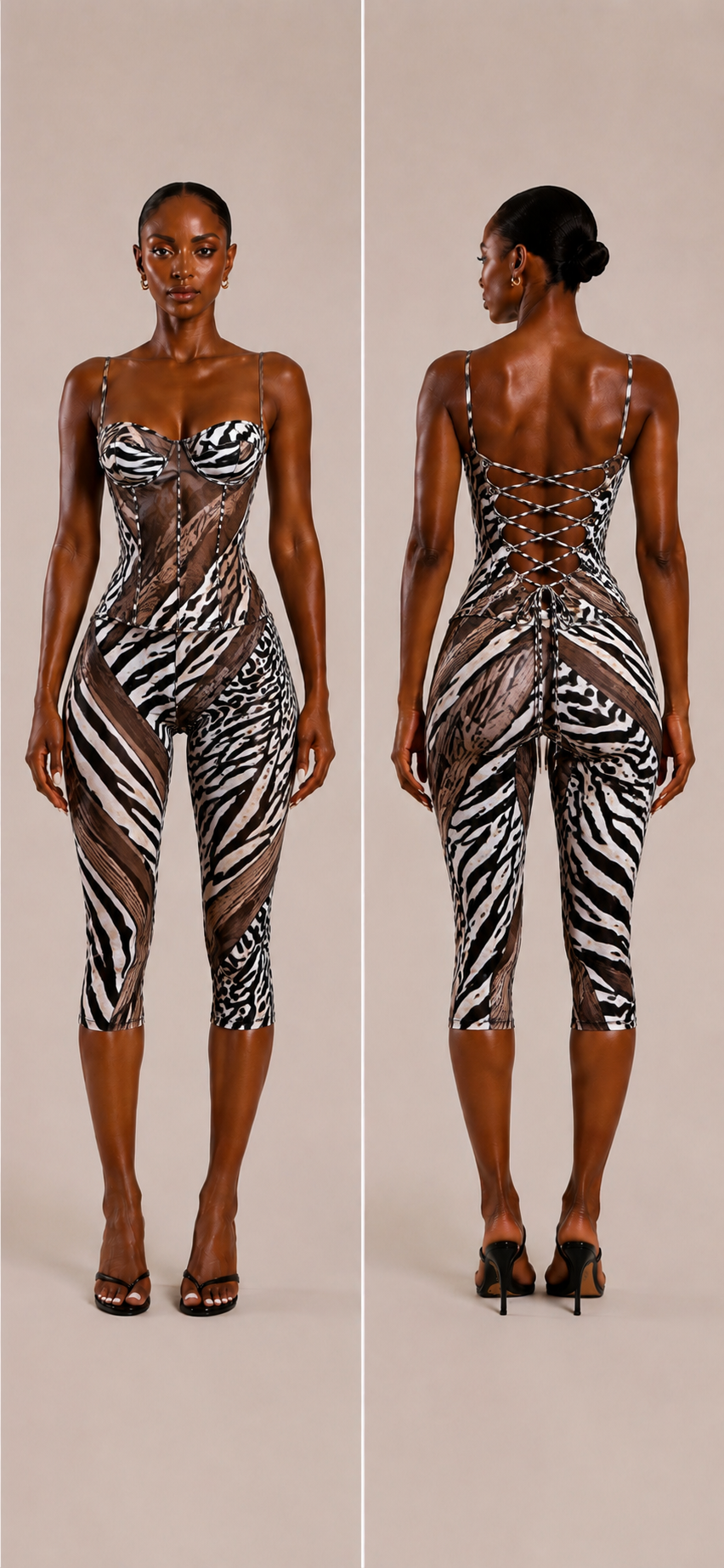STARLUX Mirage capri set in mixed print — front and back